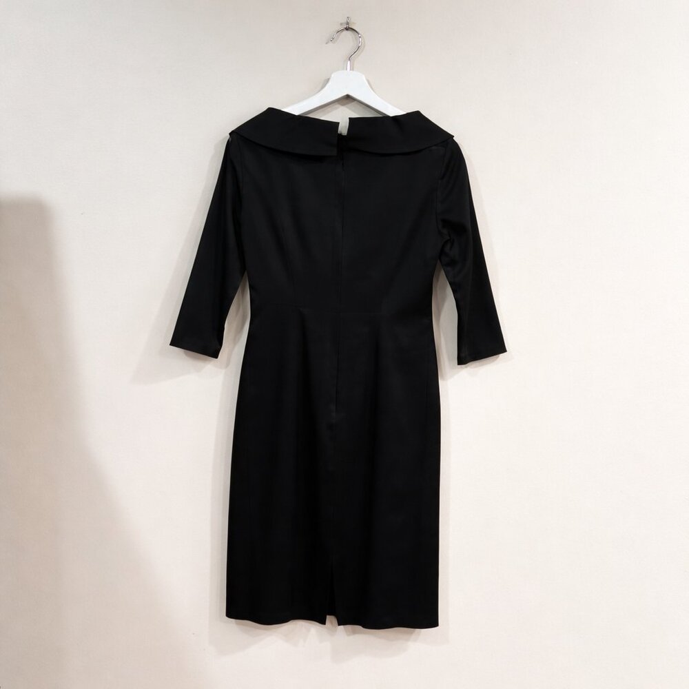Kay Unger Portrait Women 4 Black Satin Sheath Dress V-Neck Evening Glam Chic - Picture 7 of 9